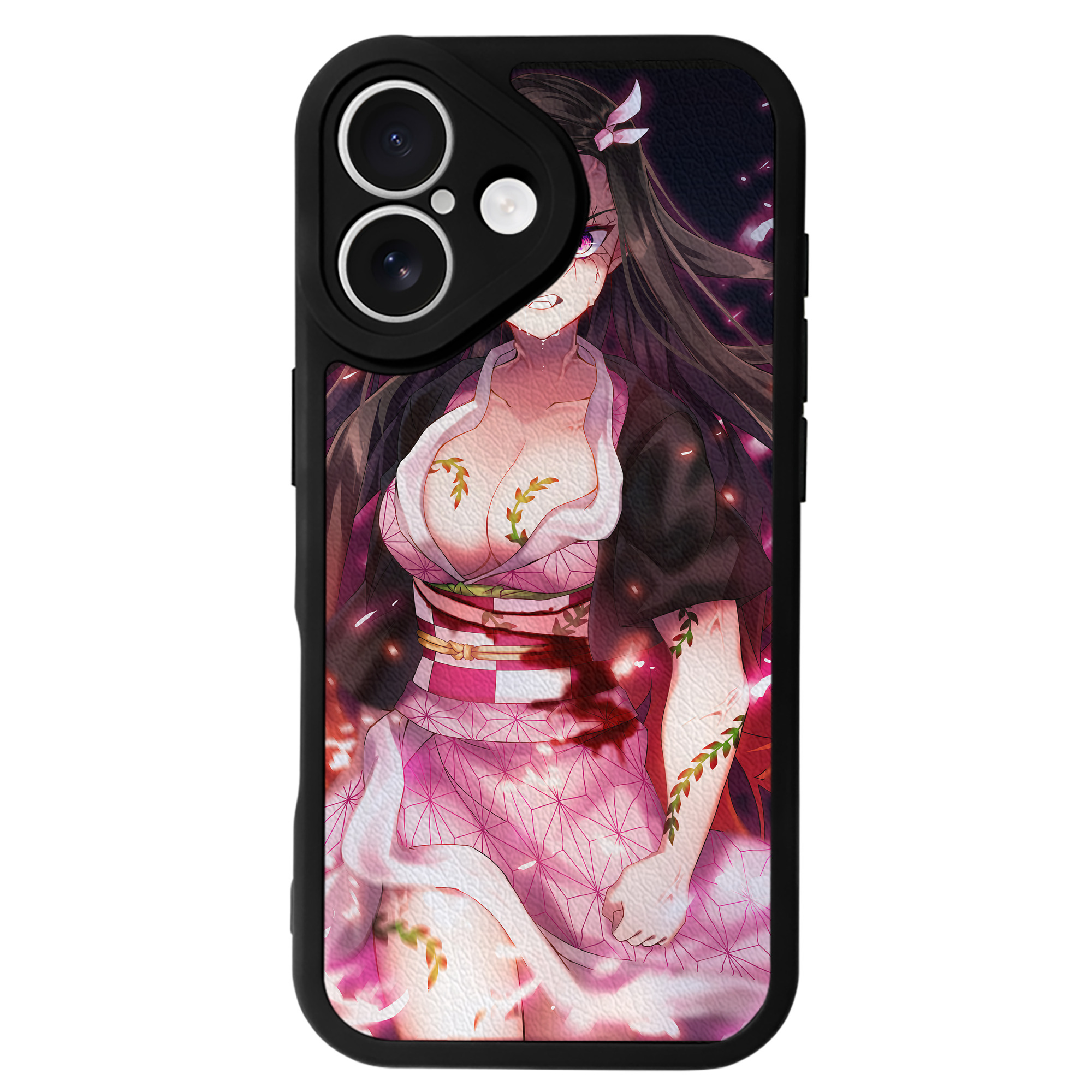 （画像用） 鬼滅の刃（きめつのやいば）竈門 禰󠄀豆子／かまど ねずこ Kamado Nezuko 【iPhone 16シリーズ対応】シリコンスマホケース（レザー調） 材質：シリコン